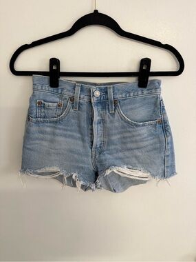 Levi Light Wash Distressed Denim Shorts